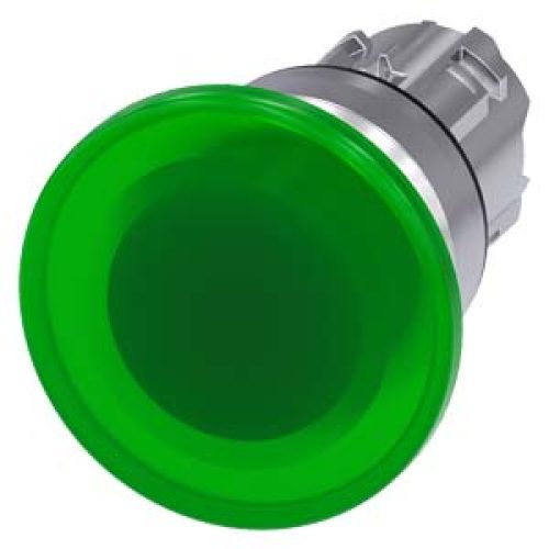 Pulsante a fungo luminoso, 22 mm, tondo, in metallo, lucido, verde, 40 mm, a contatto momentaneo, con etichettatura laser, maiuscolo - SIEMENS 3SU10511BD400AA0