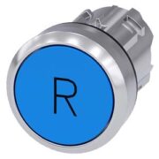 Pulsante, 22 mm, Rotondo, in metallo, lucido, blu, scritta: R, pulsante, tipo contatto momentaneo piatto - SIEMENS 3SU10500AB500AR0