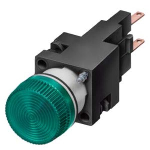 Indicatore luminoso, 16 mm, rotondo, plastica, verde, Portalampada L2 x 4,6 p, con lampada a incandescenza 24 V - SIEMENS 3SB22246BE06