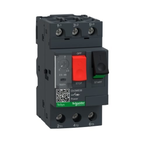 Interruttore automatico magnetotermico GV2ME con controllo a pulsante, 2,5 A a 4 A - SCHNEIDER GV2ME08