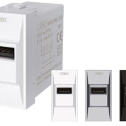 MINICARG USB Alimentatore USB da incasso, 5VDC  2.1A Max, con frontalini BIANCO, ANTRACITE e ALLUMINIO intercambiabili, 1 modulo DIN, 230V - ORBIS OB140602