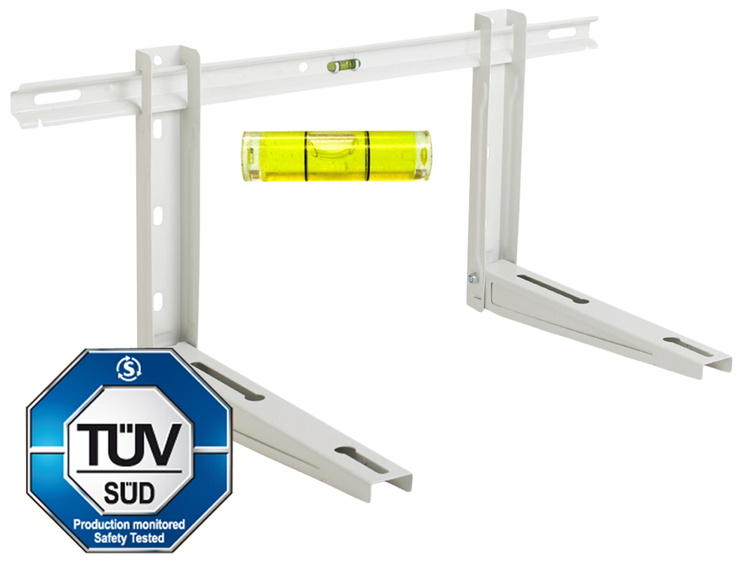 Staffa supporto per unità esterne condizionatori, certificata TUV,con BARRA per regolazione e livella, portata massima a coppia 100kg - ORBIS OB588020