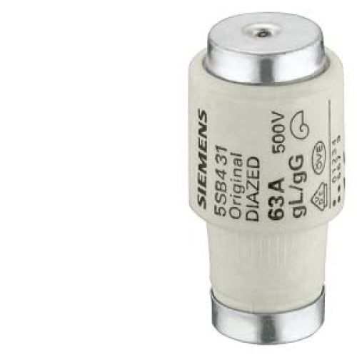 Cartuccia Fusibile DIAZED 500 V per protezione di cavi e conduttori gG, grandezza DIII, E33, 63 A - SIEMENS 5SB431