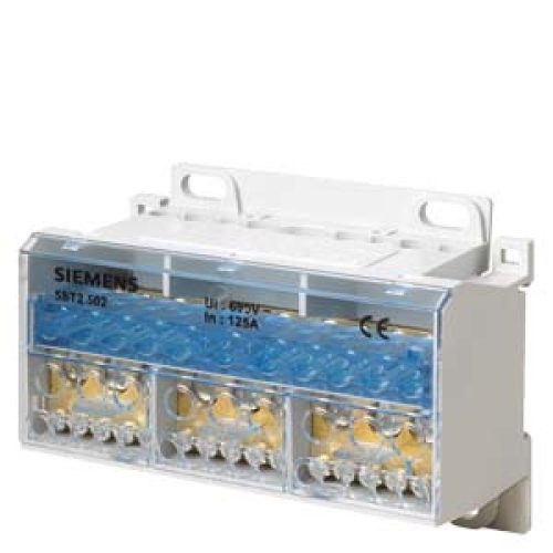 Blocco Distributore a 4 poli, 125A, 690V ingresso: 1x 25/35mm2 uscita: 4x 16+7x 10 mm2 per montaggio su guida DIN - SIEMENS 5ST2502