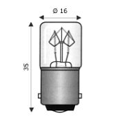 Lampada tubolare per segnalazione e indicatori luminosi BA15D, 16x35 mm, 130V, 5W - WIMEX 4101712