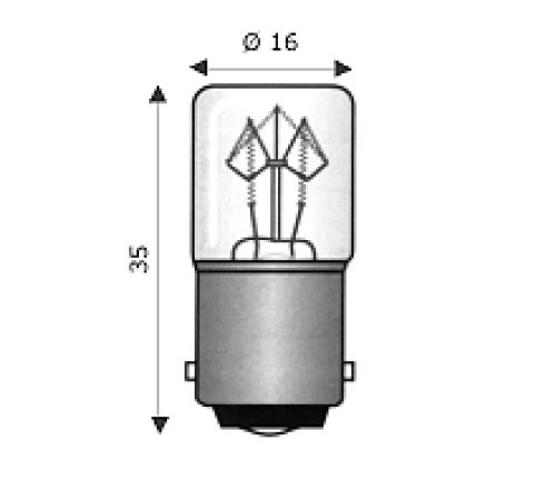 Lampada tubolare per segnalazione e indicatori luminosi BA15D, 16x35 mm, 130V, 5W - WIMEX 4101712