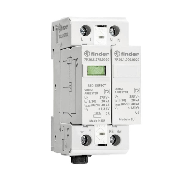 Scaricatore di sovratensione Tipo 2, 275 V Max, 20 kA - FINDER 7P2282750020