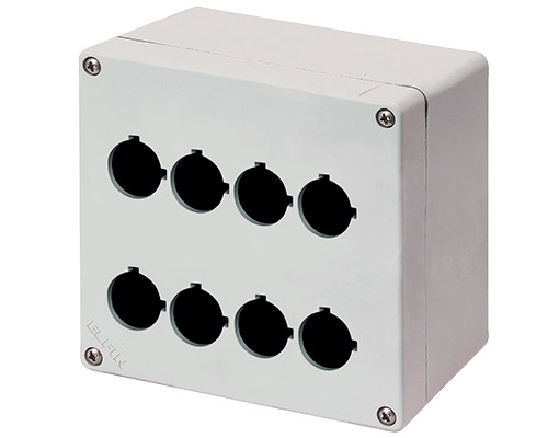 Scatola Pulsantiera Alluminio M4 152x152x100, 8 fori Ø 22, senza entrata cavo - ELFIN 040C1515-1P8
