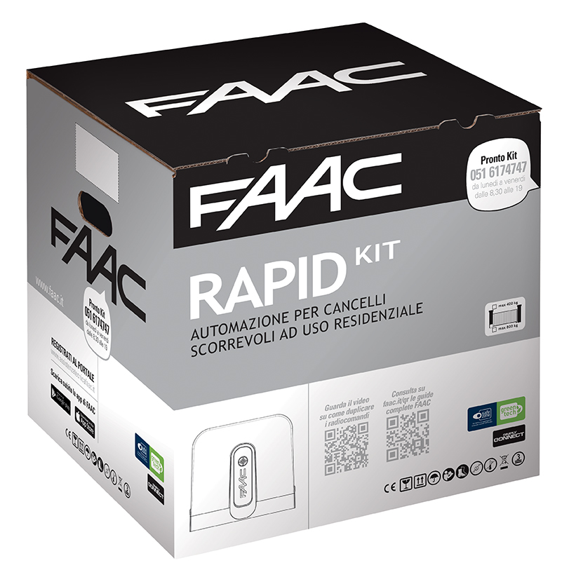Rapid Kit, Automazione Elettromeccanica 24V Cancelli Scorrevoli, Peso Max Anta 400 Kg, Motoriduttore C720-C721 - FAAC 1059995