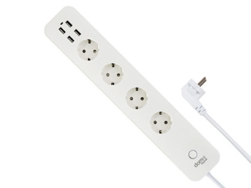 Multipresa Smart DOM-E, Controllo WI-FI-, 4 Prese 10/16A, 4 uscite USB, Misura Consumi - BEGHELLI 60006
