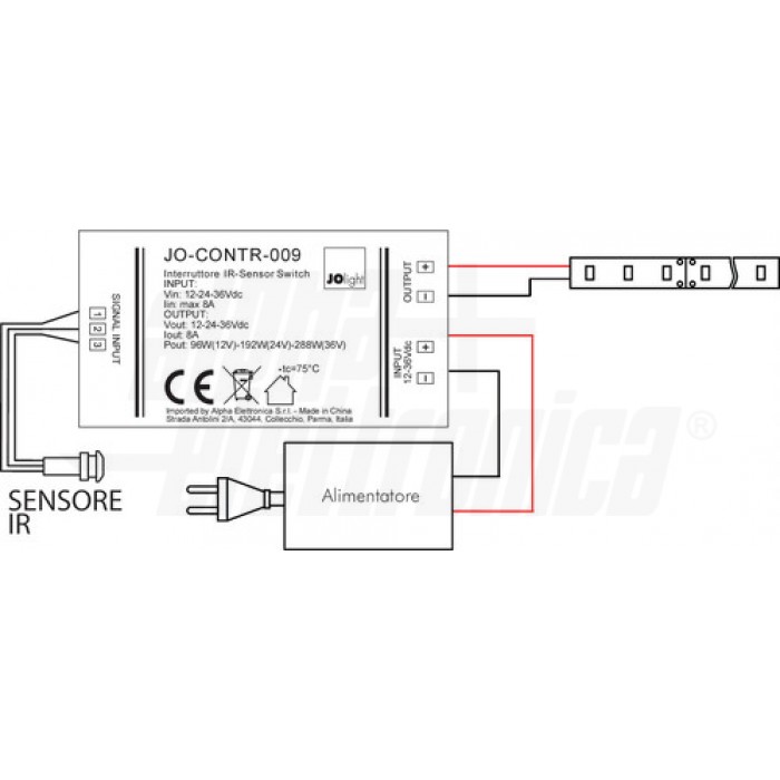 Interruttore On-Off con sensore di prossimità per armadi, 12/24/36Vdc, 8A - ALPHA ELETTRONICA JO-CONTR-009