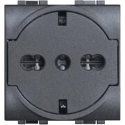 Living Light Presa FLAT Standard Shuko Bipasso, Antracite - BTICINO L4140/16F