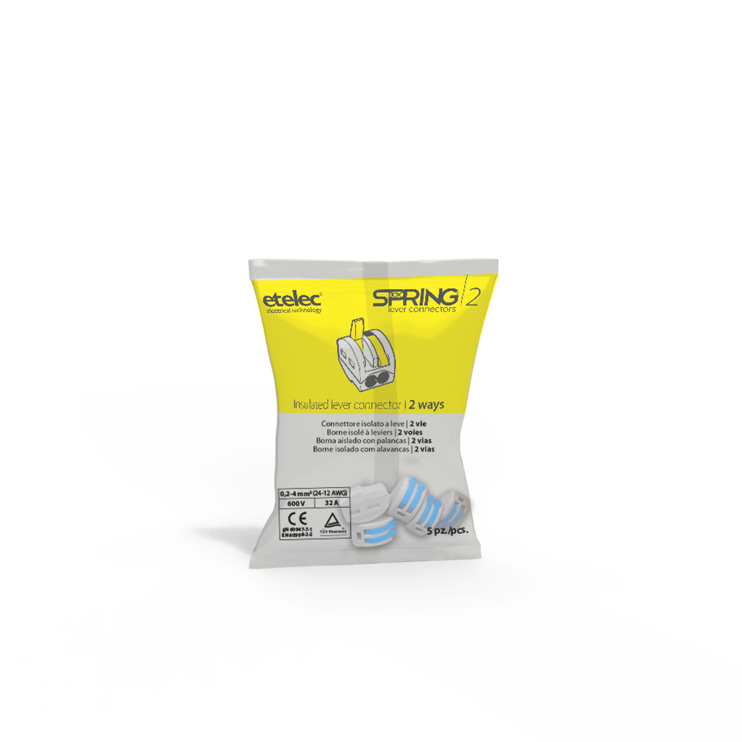 Confezione 60 Pezzi Connettore Isolato Leve, Spring Box, Cavi Piccola Sezione 0,2-4 mm2, IP20, Impianti Telefonici Audio Automazione Illuminazione (60 PEZZI) - ETELEC SBOX2