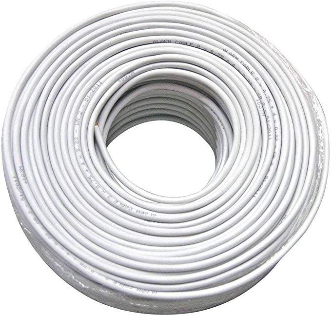 Cavo Per Allarme Antintrusione 4 Fili 2x0.22+2x0.50 Mm - Schermato, Antifiamma, Bobina 100m, Certificato