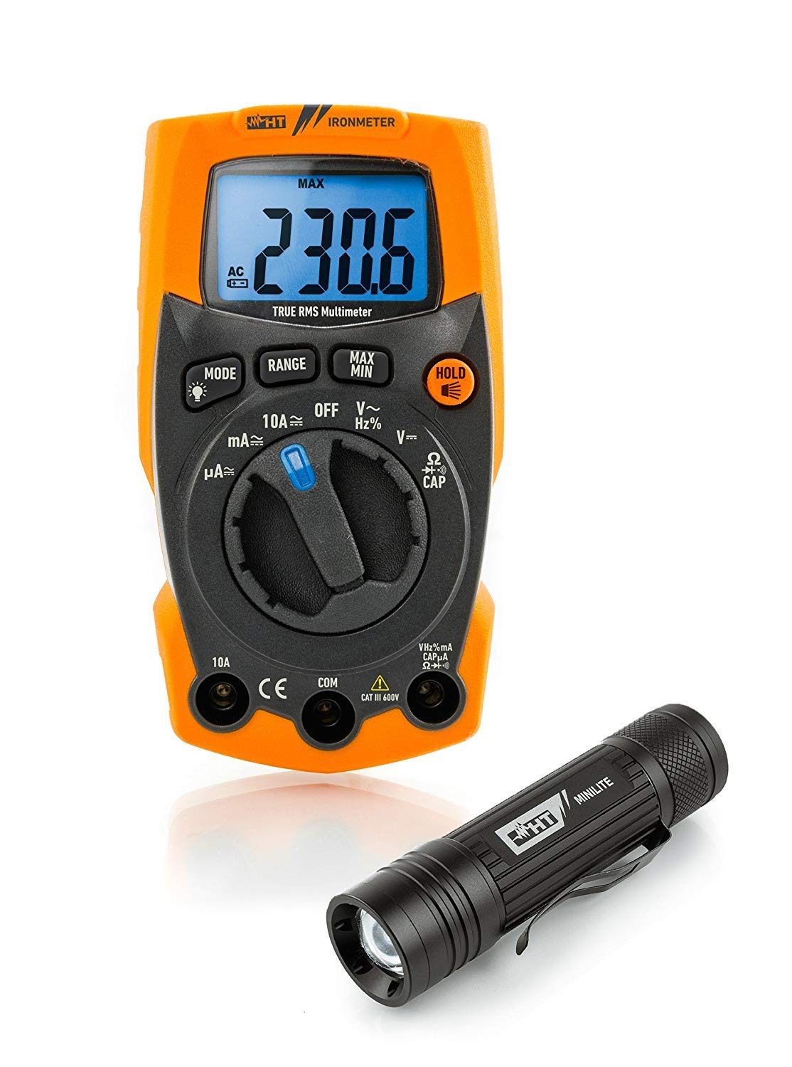 Kit Multimetro IRONMETER TRMS Indistruttibile con torcia a LED integrata + Minilite Torcia - HT ITALIA HA000761