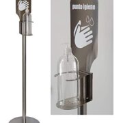 Kit Punto Igienizzazione Mani, Acciaio Inox AISI304, Supporto Gel Disinfettante foro Ø 90 mm oppure Dispenser Contac-less PCDL, Base 300 x 300 mm, H 1500 mm - ARNOCANALI PCB