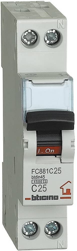 Interruttore Magnetotermico 1P+N curva C In 25A Icn 4,5kA Vn 230 Vac 1 modulo - BTICINO FC881C25