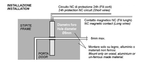 Contatto Magnetico in plastica 4 Fili per porte e finestre - HILTRON C204