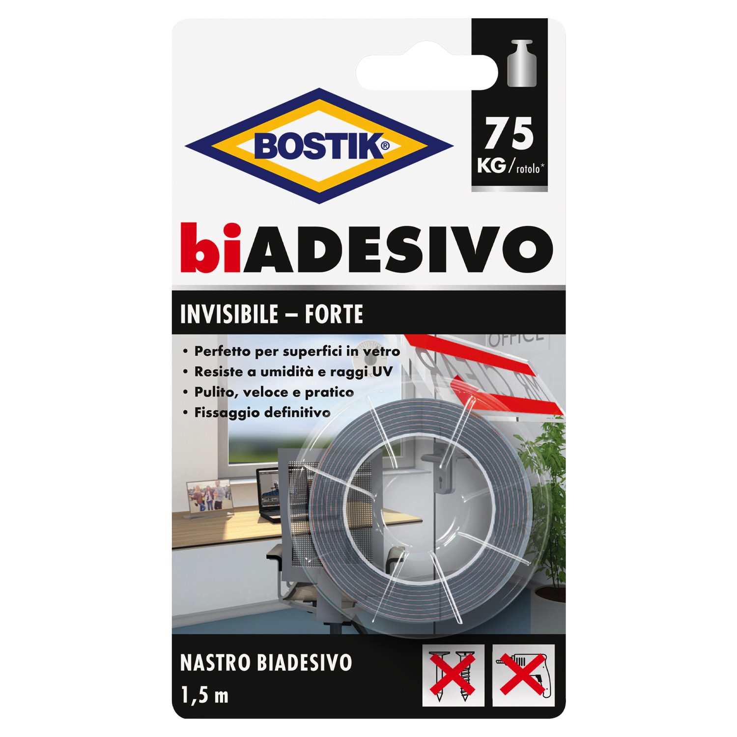 Nastro Biadesivo Invisibile, Extra Forte, Trasparente, 9mm x 1,5m - UHU BOSTIK D3163
