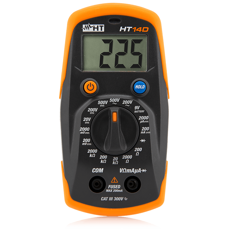 Multimetro Digitale Tascabile, Tensione AC/DC fino a 500V, Corrente DC fino a 200mA, HT14D - HT ITALIA HR00014D