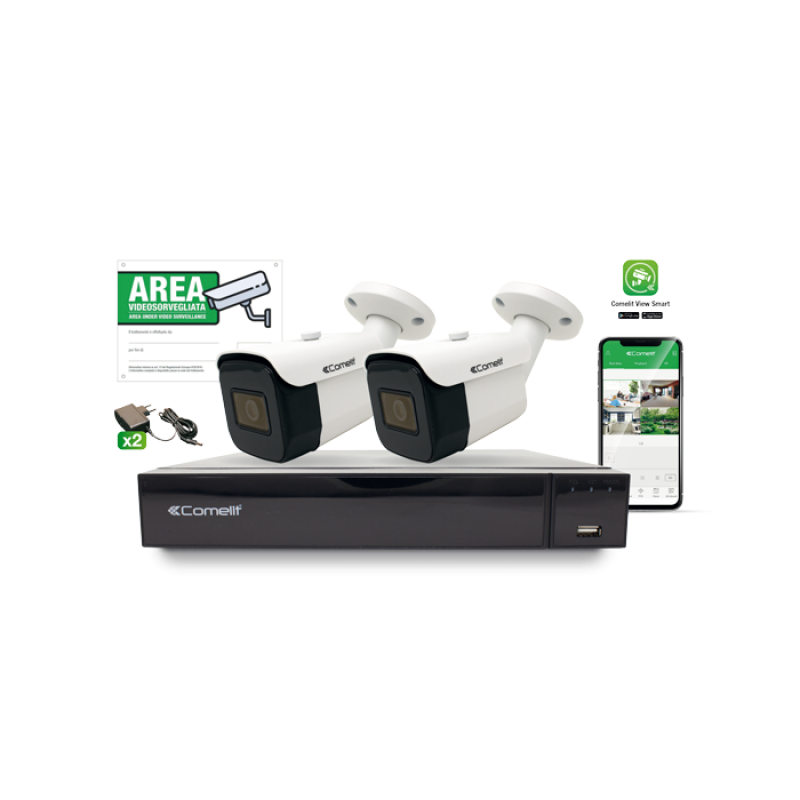 KIT Videosorveglianza serie SMART 5MP 8 canali e 2 telecamere a ottica variabile - COMELIT AHKIT008S05A