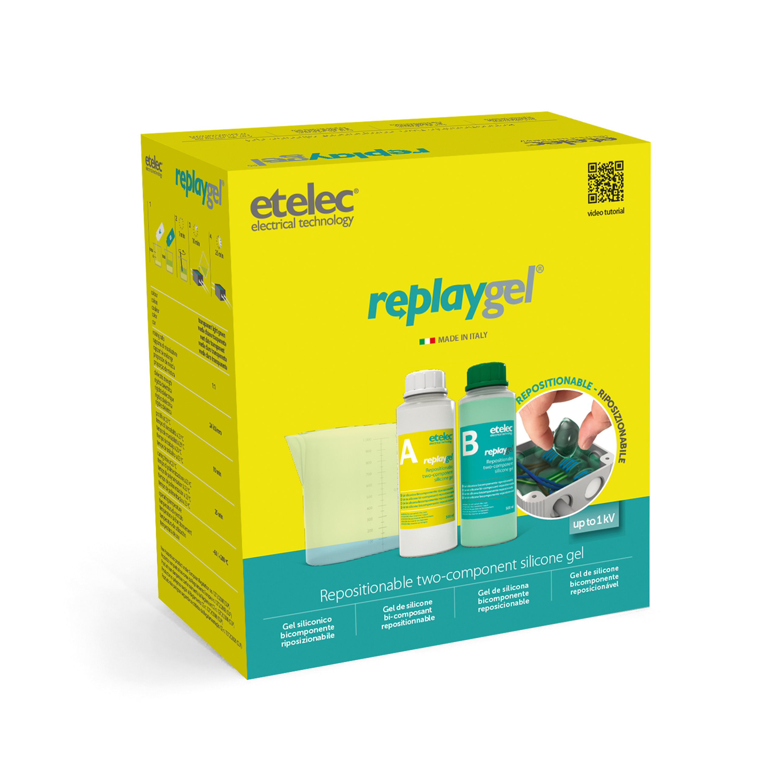 REPLAYGEL 1 Litro, Kit Gel Siliconico Isolanti Bicomponente Riaccessibile Riutilizzabile, Sigillature Scatole Cassette Derivazione, Confezione 2 Flacon - ETELEC MP3100