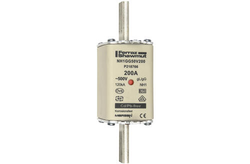 Mersen Ferraz Fusibile NH gG 500VAC , Doppio indicatore/giunti di presa sotto tensione misura 000, 00, 0, 1, 2, 3 - MERSEN NH1GG50V200/3