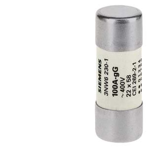 Fusibile Cilindrico Sentron 500V, 22x58 mm, 100 A, gG, Un AC: 500 V - SIEMENS 3NW62301