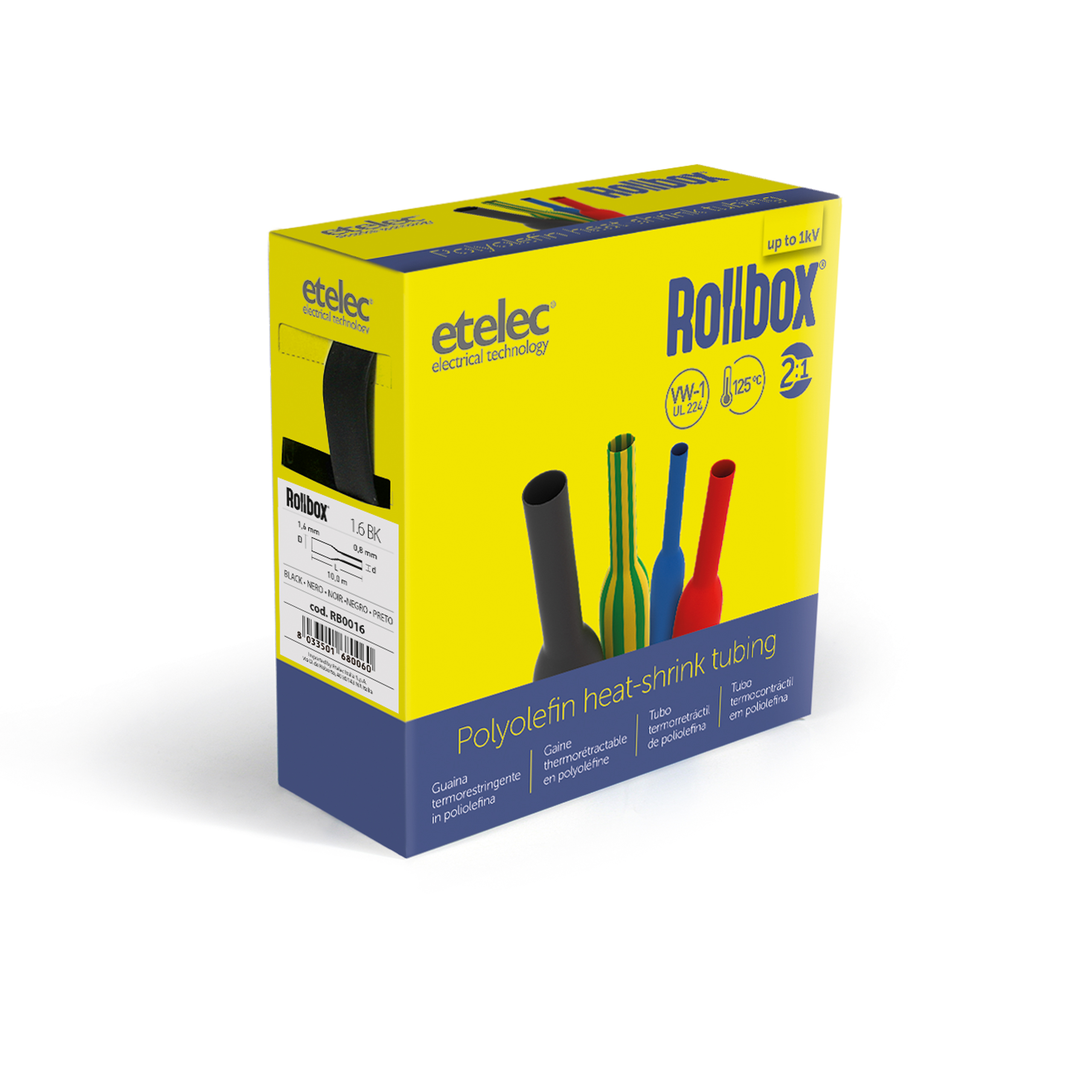 Rollbox Guaina Termorestringente Ricostruzione Cavi Identificazione Conduttori Elettrici, 1,6/0,8 - ETELEC RB6016