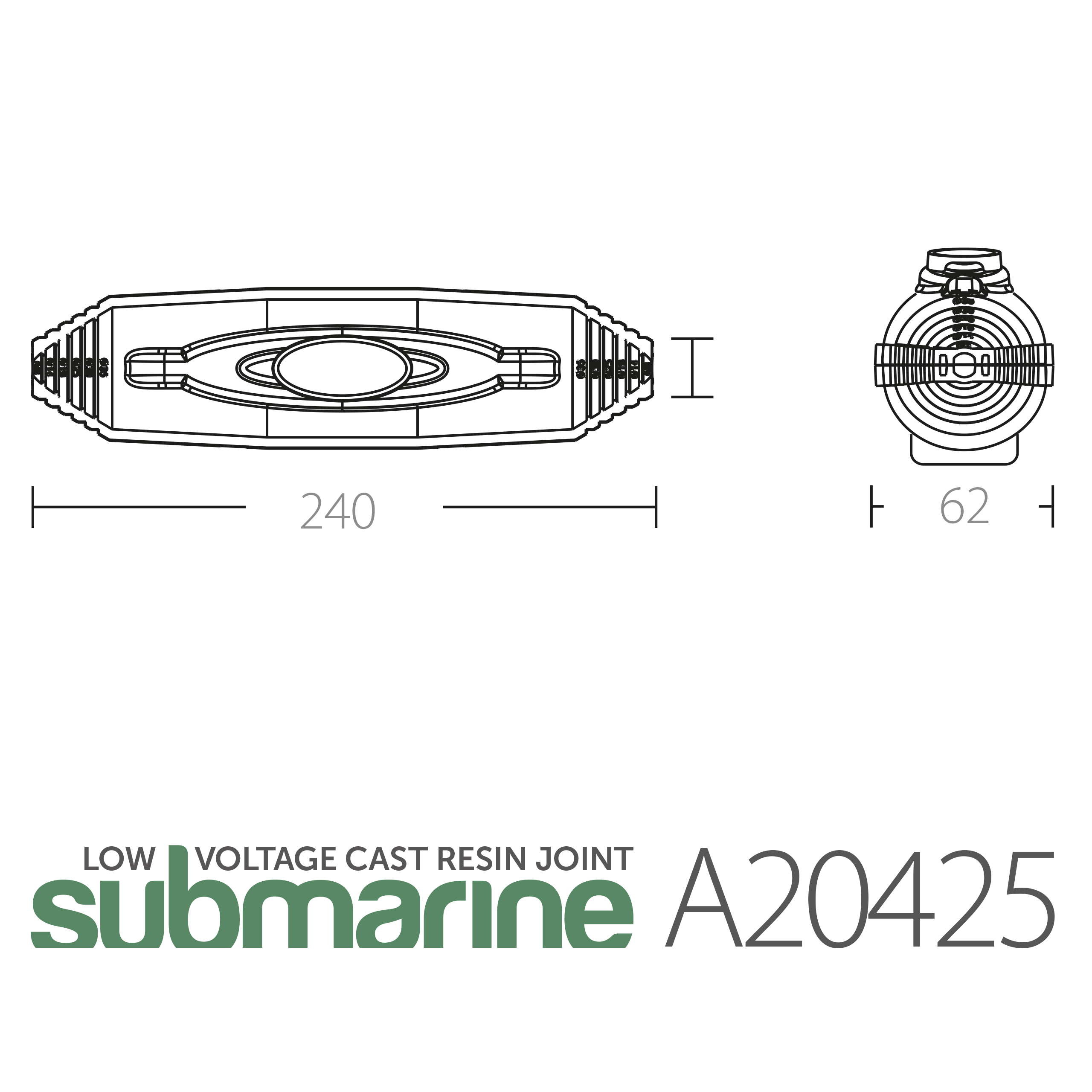 Kit Submarine Giunto Linea, In resina allo stato solido, 5 Poli Max, Diametro cavi (min-max) 8-35 mm - ETELEC A20425