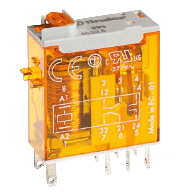 Mini Relè industriale Bobina 24V AC 8A - FINDER 465280240040