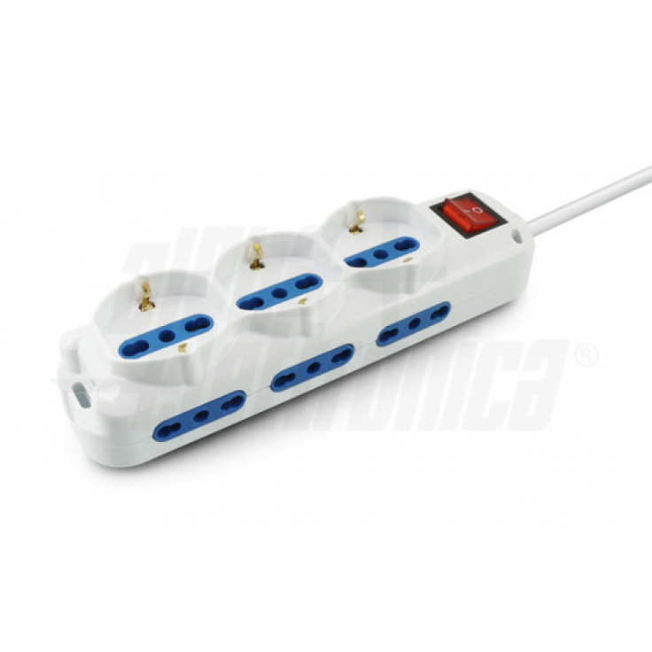 Multipresa con 3 prese universali + 6 Bipasso , con Interruttore, Bianca - ALPHA ELETTRONICA 23-045S/16