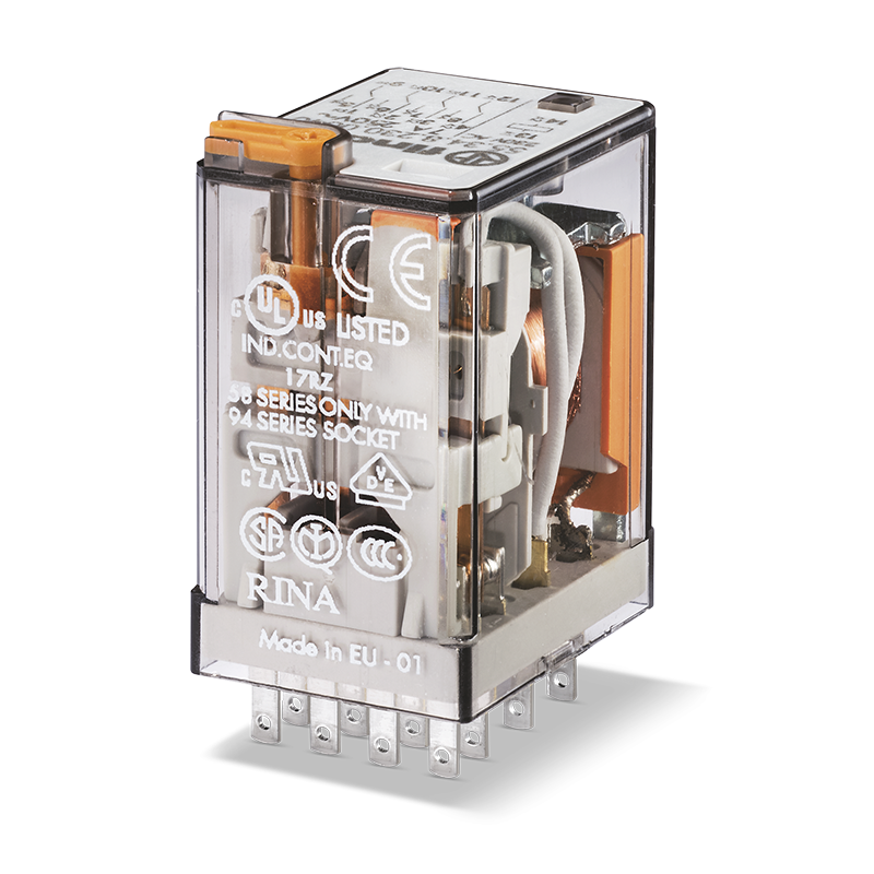 Serie 55 Relè industriale Ad innesto su zoccolo, 110 V, Standard, 4 contatti, 7 A, AgNi, AC (50/60Hz), Scambio - FINDER 553481100040