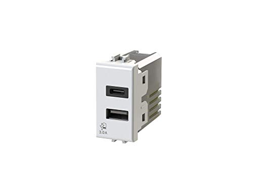 Alimentatore USB da 3 Ampere a 2 uscite , Compatibile con Bticino Matix, Bianco - 4BOX 4B.AM.USB.30