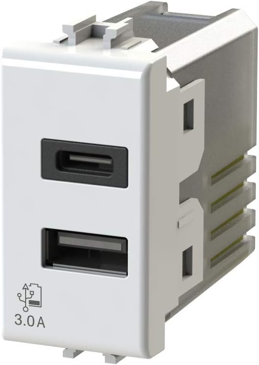 Alimentatore USB da 3 Ampere a 2 uscite , Compatibile con Bticino Matix, Bianco - 4BOX 4B.AM.USB.30