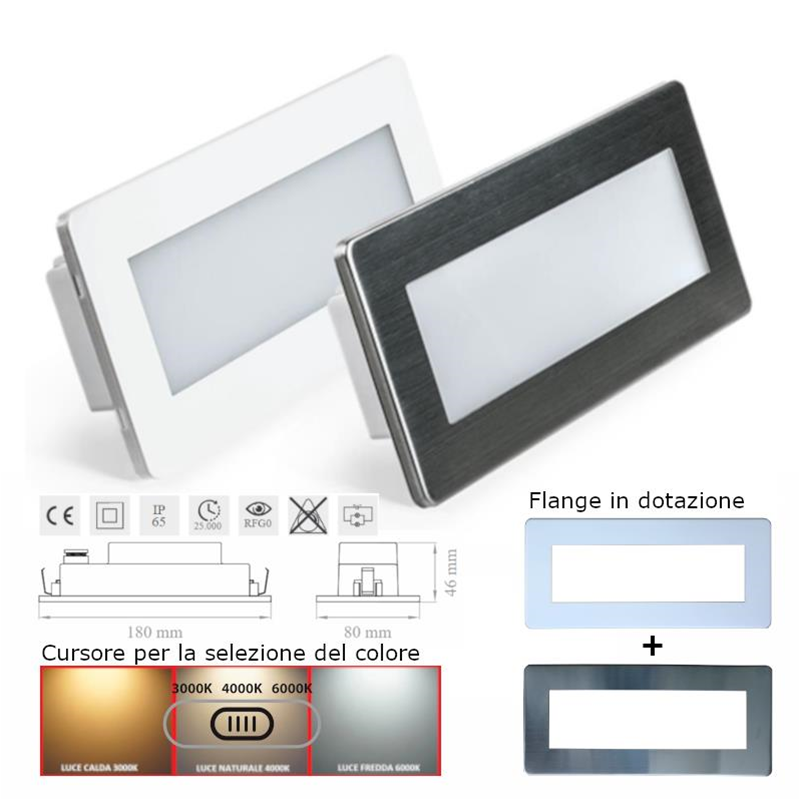 Faretti Segnapasso Led Da Incasso 5W Tricolor 3000-4000-6400K IP65 - LAMPO SPLED506MC