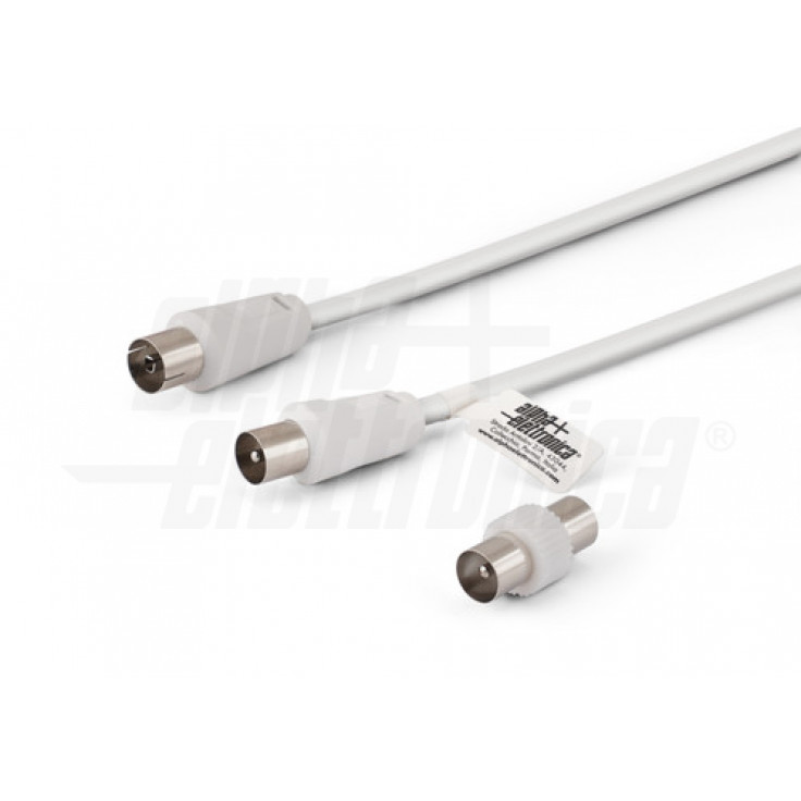 Cavo da spina TV Coax Ø9,5mm a presa TV Coax Ø9,5mm - Con adattatore M/M Bianco 2m - ALPHA ELETTRONICA 87-012W/02B