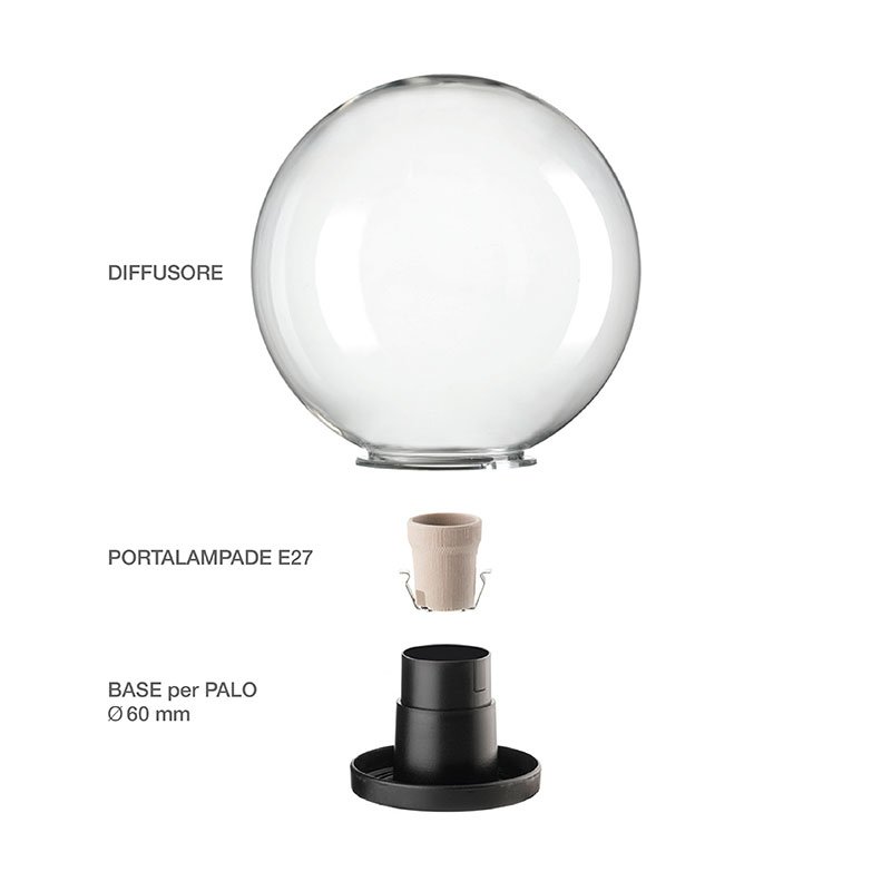 Lampada Sfera Globo Fume' Ø300 mm Con base - ACRILUX 50009