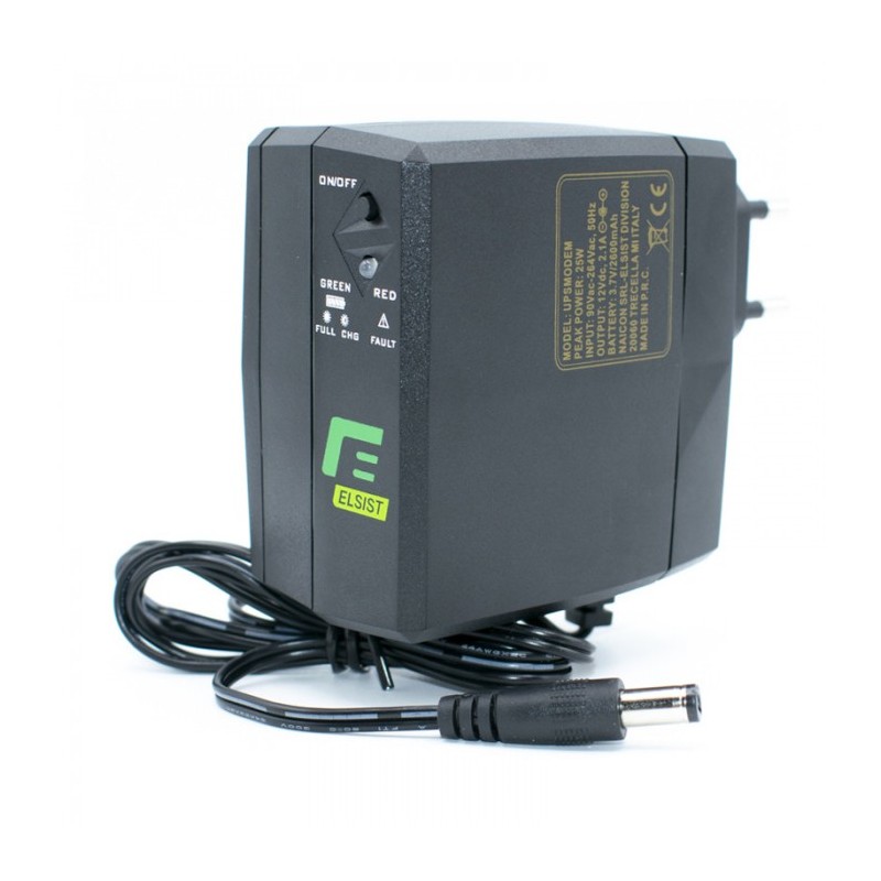 Elsist Gruppo Continuità Ups Protezione Modem Router, Evita Interruzioni Internet, 90-246 VAC, 25W, Batteria Litio 2600 mAh, 3 Ore Autonomia - NAICON UPSMODEM