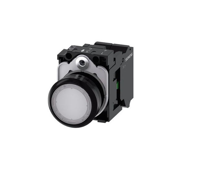 Pulsante luminoso, 22 mm, rotondo, in plastica, bianco, pulsante, piatto, a contatto momentaneo, con supporto, 1NO, modulo LED con LED integrato 24 V AC/DC - SIEMENS 3SU11020AB603BA0