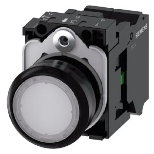 Pulsante luminoso, 22 mm, rotondo, in plastica, bianco, pulsante, piatto, a contatto momentaneo, con supporto, 1NO, modulo LED con LED integrato 24 V AC/DC - SIEMENS 3SU11020AB603BA0