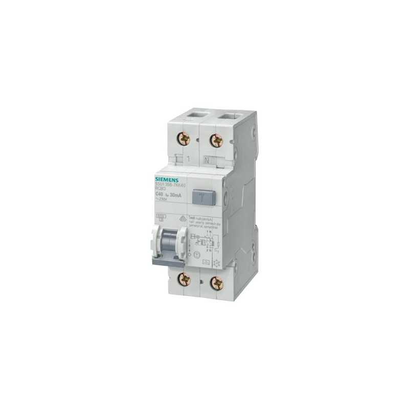 Interruttore Magnetotermico Differenziale Rcbo, 4.5 Ka, 1P+N, Type Ac, 300 Ma, C-Char, In: 40 A, Un Ac: 230 V - SIEMENS 5SU16531KK40