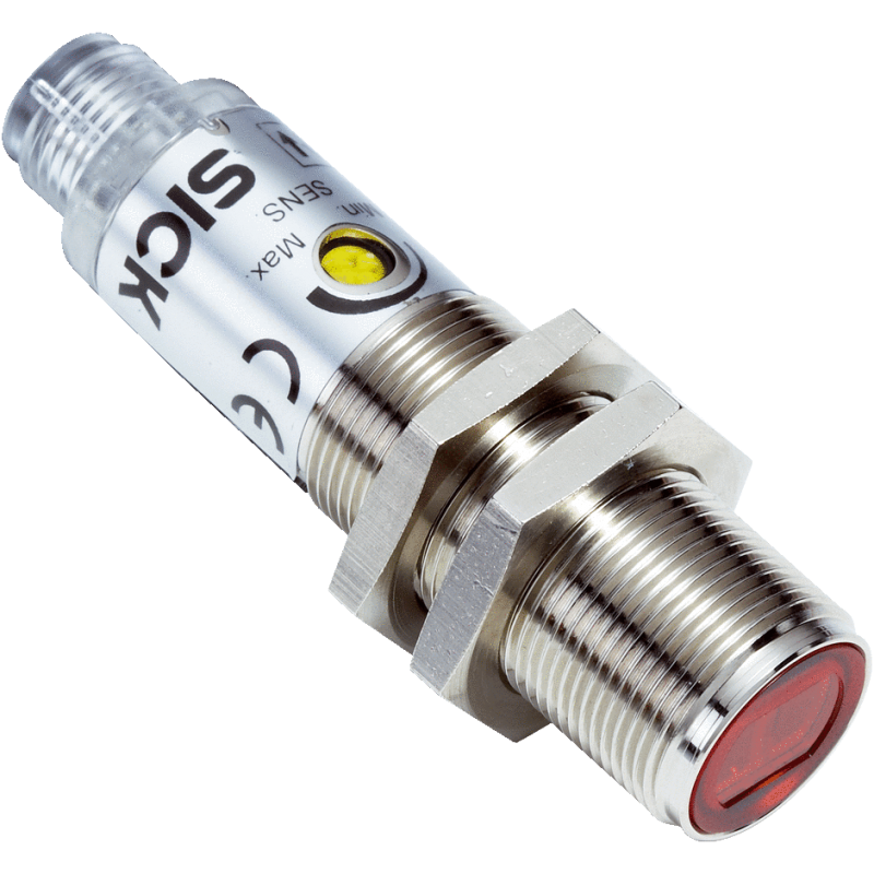 Sensore fotoelettrico energetico da 1 a 350 mm, Maschio M12, 4 poli, IP67, 18x18x69.8 mm - SIK 6041807