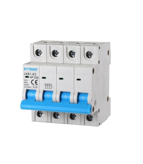 Interruttore Magnetotermico 4P, 4 Moduli, 380-415Vac, 63A, Curva C, 4,5Ka - ETTROIT JX146360