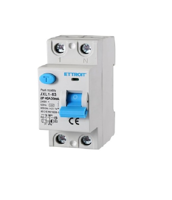 Interruttore Magnetotermico Differenziale Puro 2P, 2 Moduli, Tipo Ac, 240Vac, 40A, 30Ma, 6Ka - ETTROIT JX324061