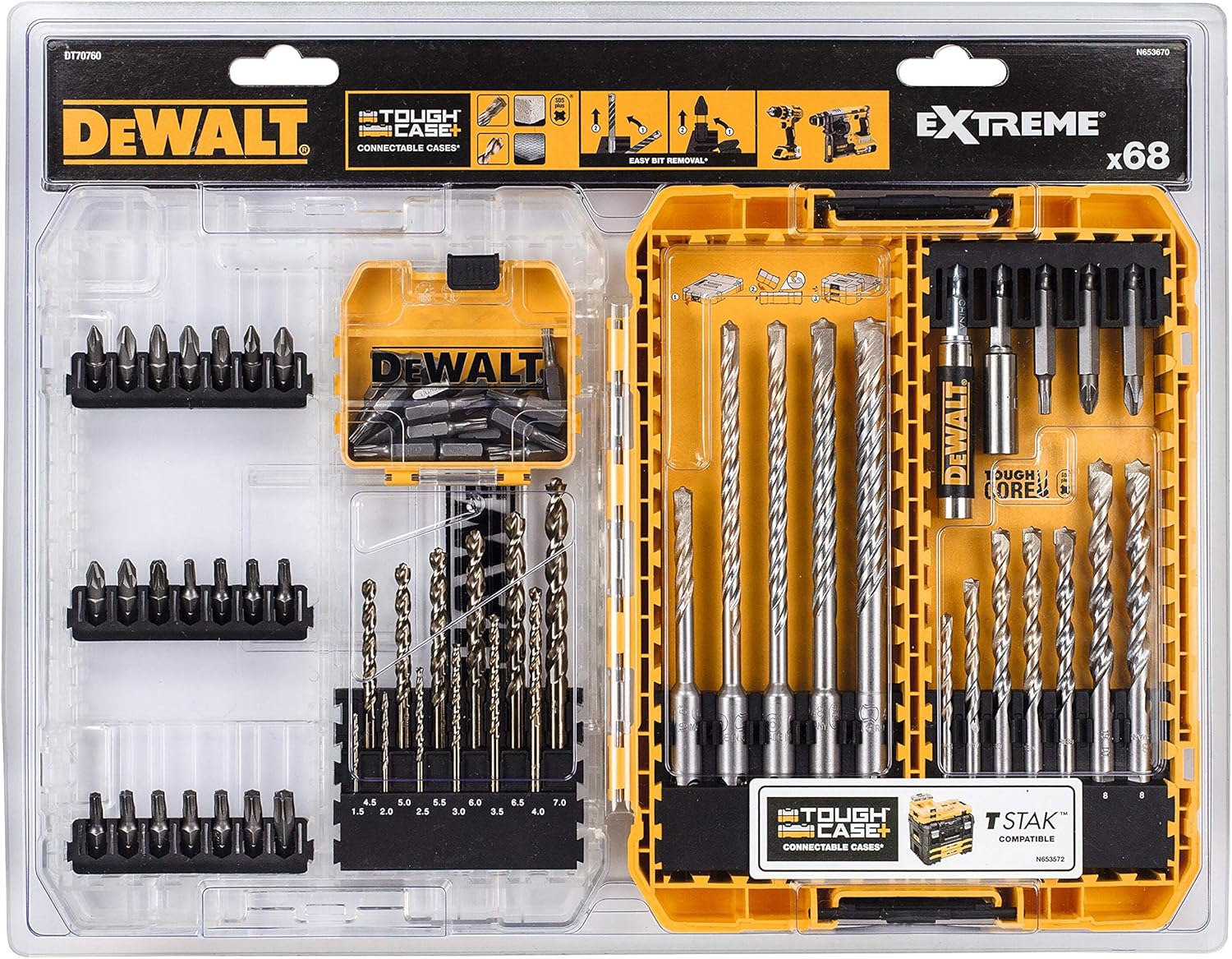 Set 68 Pezzi Punte SDSPlus Extreme & accessori in cofanetto Toughcase Tstak - DEWALT DT70760-QZ
