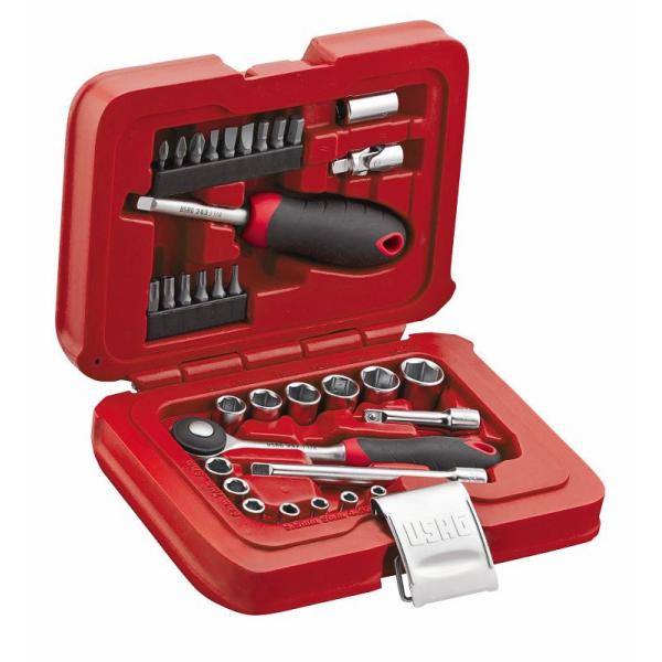 Usag Cassetta Set 34pz bussole esagonali 14 e inserti con cricchetto 72 denti in cassetta modulare, 601 1/4 J34 JU - DEWALT U06010001