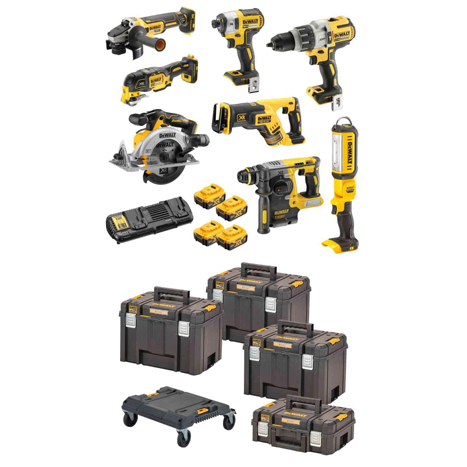 Kit 8 Utensili Avvitatore Dcd 996 + Avvitatore Dcf 887 + Martello Sds-Plus Dch 273 + Smerigliatrice DCG 405 + Sega DCS 367 - DEWALT DCK853P4T-QW