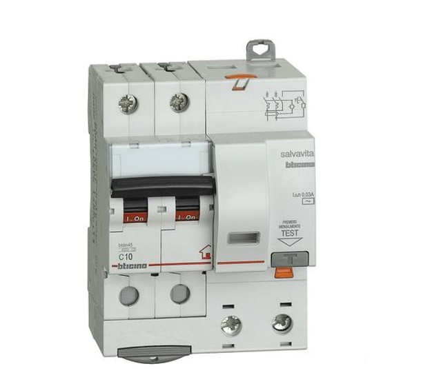 Interruttore Magnetotermico Differenziale BTDIN-RS 2P tipo AC - In 10A - Idn 0.03A - BTICINO GC8230AC10