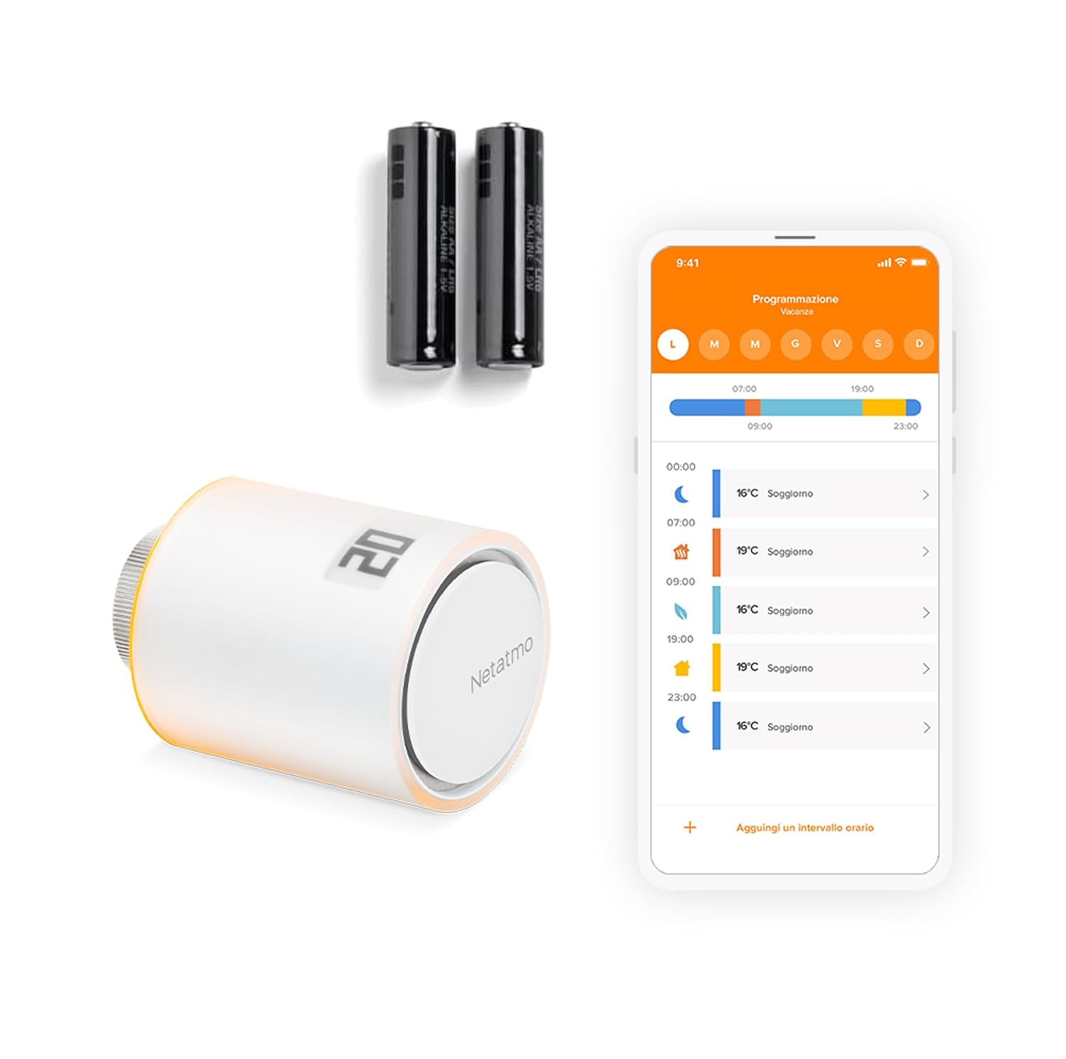 Netatmo Valvola Termostatica Smart Wifi, Controllo Remoto, Alexa e HomeKit, Batterie, con adesivi - BTICINO NAV-PRO